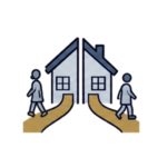Household separating into two paths representing life changes